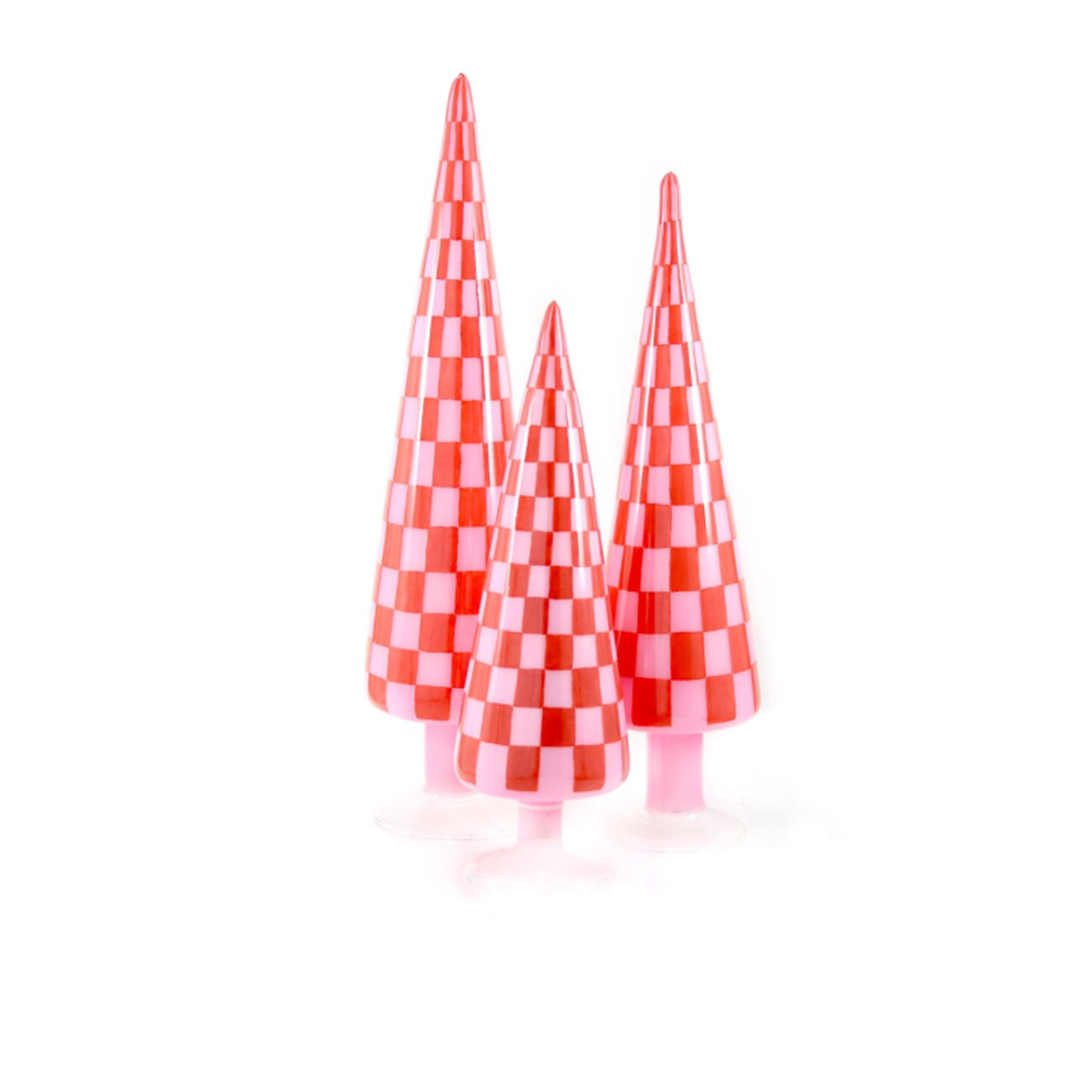 CHECKERED 3PC LARGE DECORATIVE GLASS TREE BUNDLE