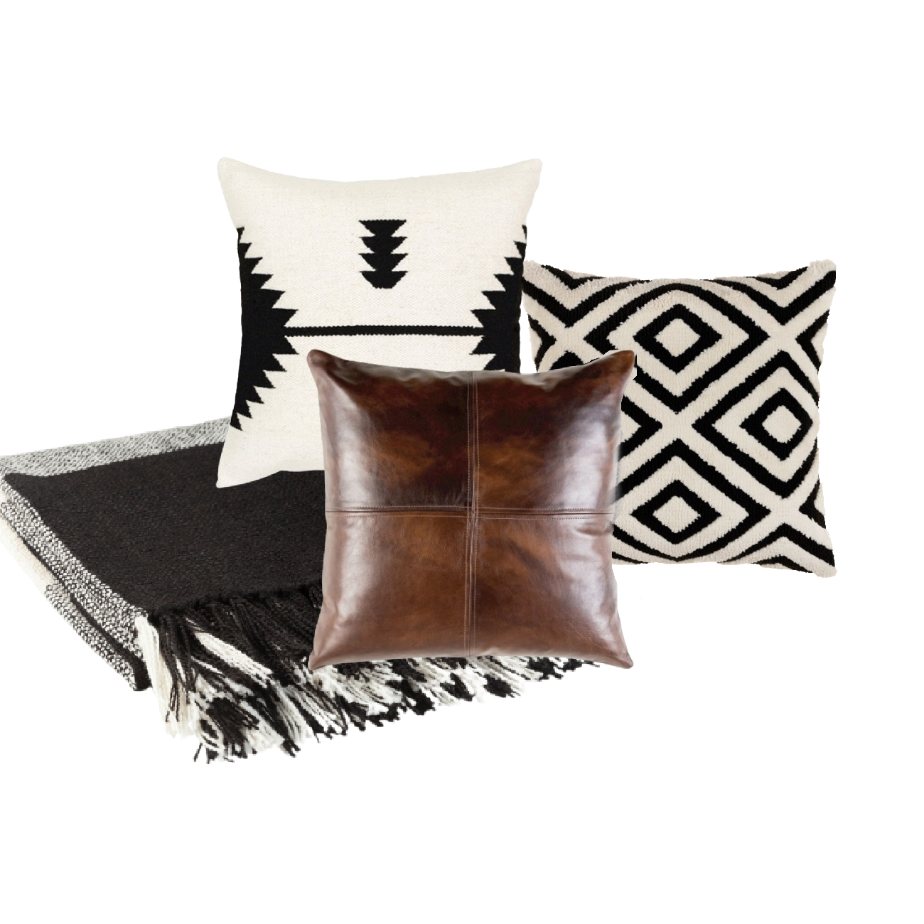 Ivory Black and Grey Throw Blanket and Pillow 3pc Set NestSet
