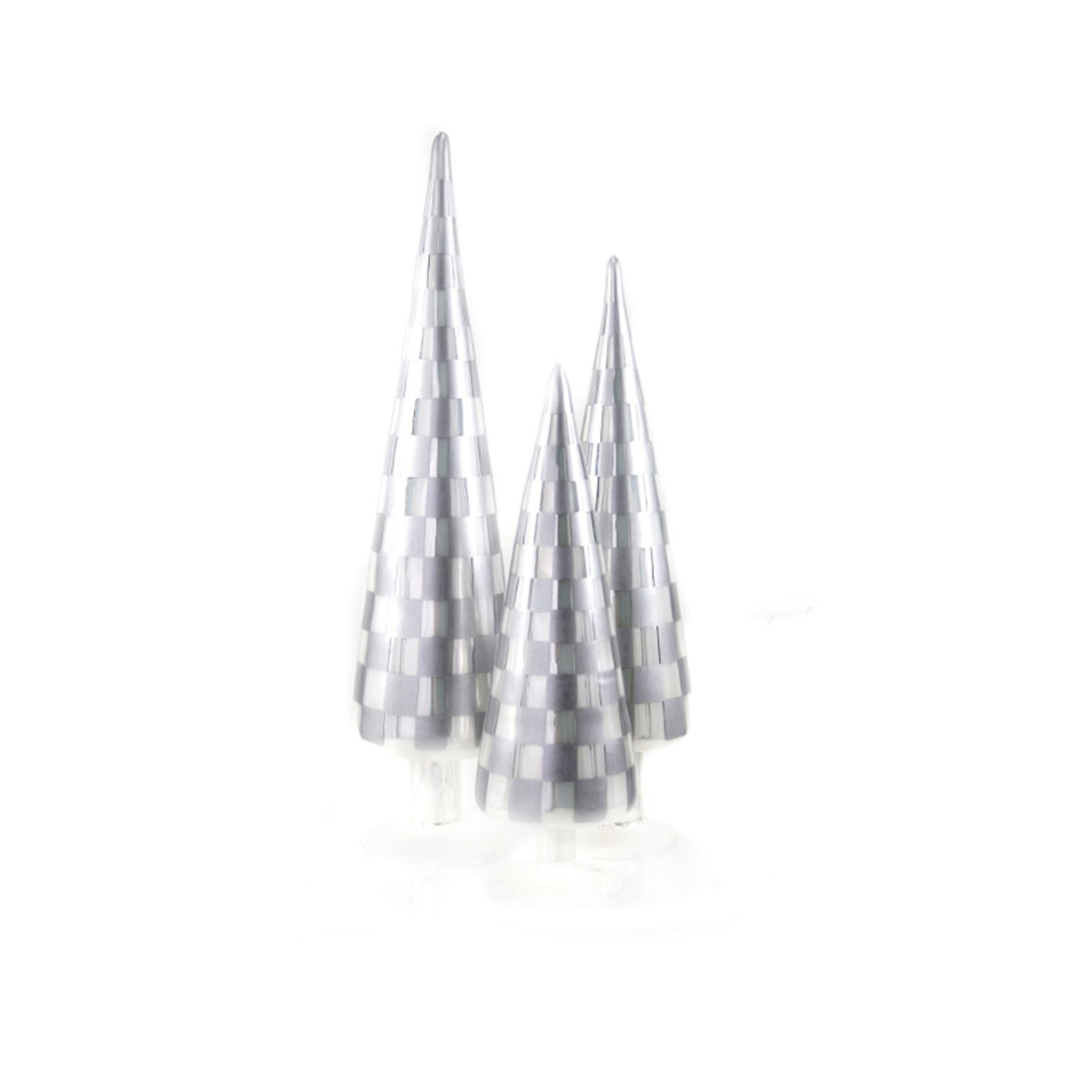 CHECKERED 3PC LARGE DECORATIVE GLASS TREE BUNDLE