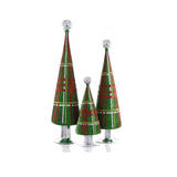 GLITTERED PLAID 3PC GREEN DECORATIVE GLASS TREE BUNDLE