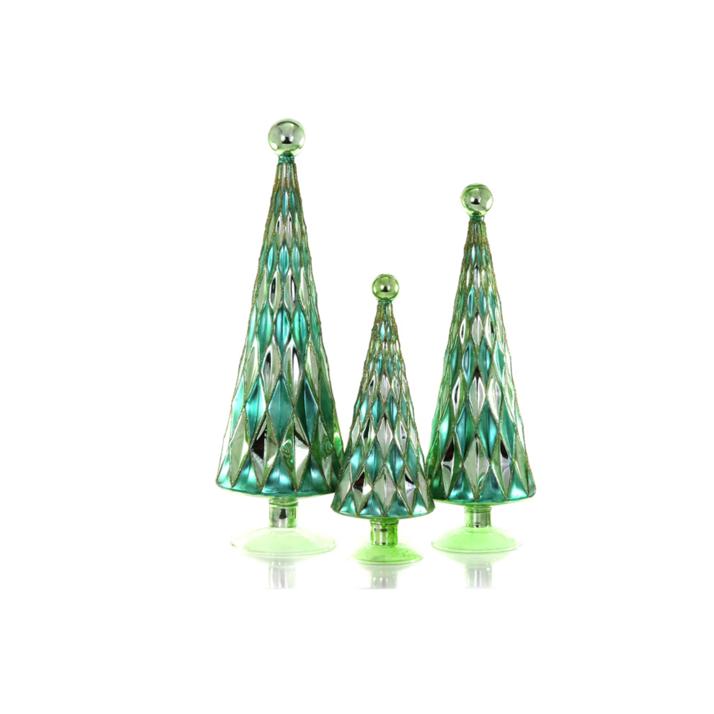 HARLEQUIN DIAMOND 3PC DECORATIVE GLASS TREE BUNDLE