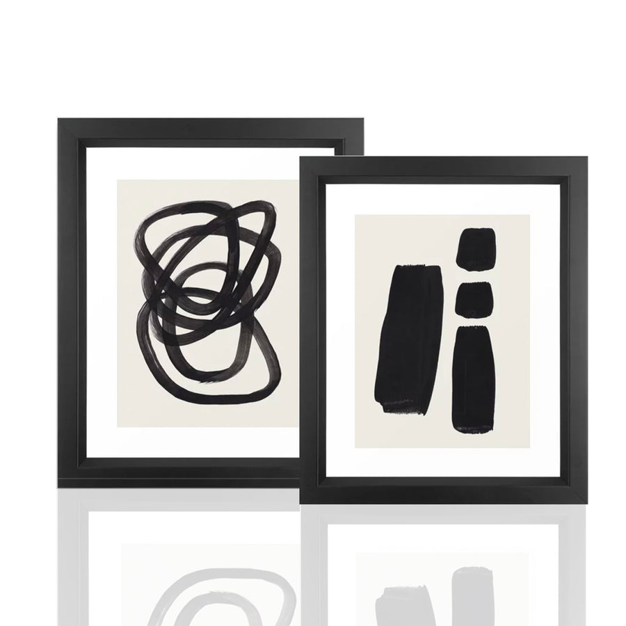 SKYLER 2 PC SET  Black and White Framed Abstract Art Prints