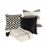 Black and ivory throw pillows and blanket set