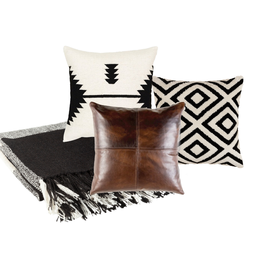 black throw blanket and pillow set for sofa