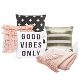 GOOD VIBES ONLY 5PC SOFA SET (Ruched Pillow)<br> 4 Pillows & Throw Blanket