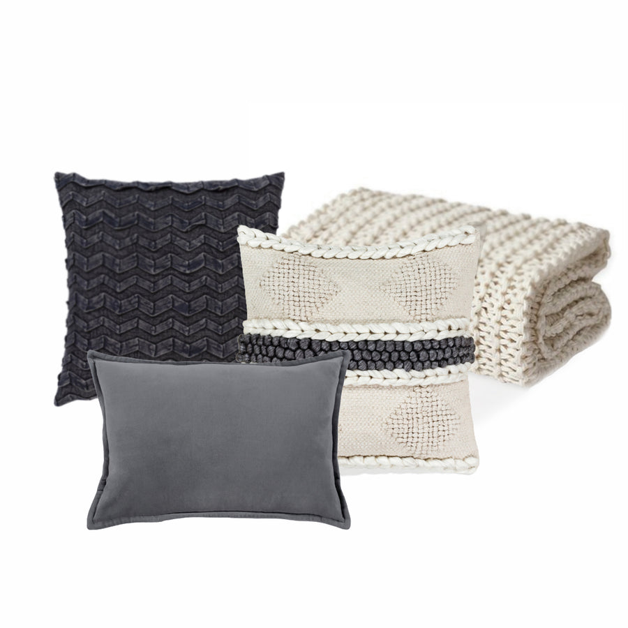 Ivory & Grey throw pillows and blanket set