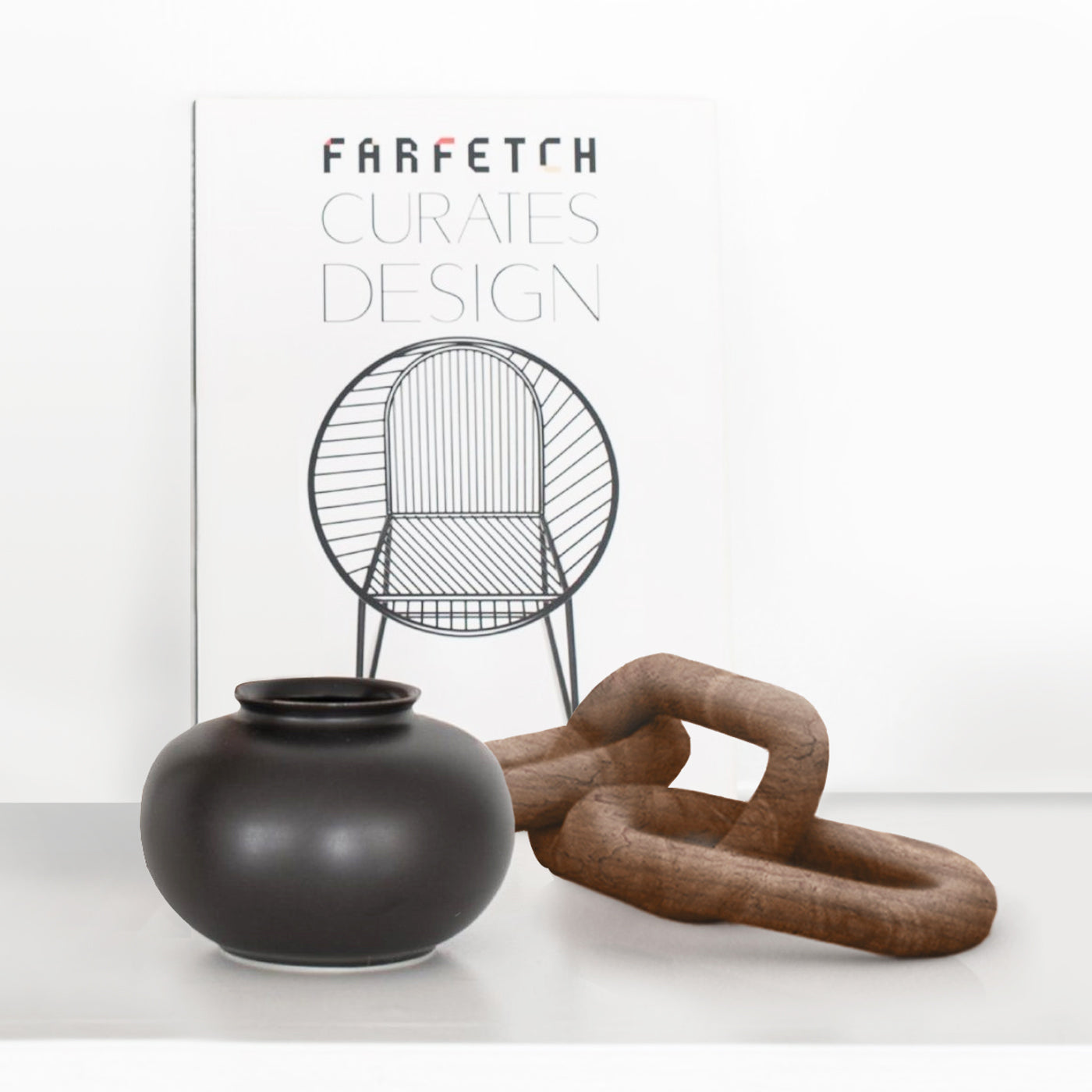 RENN 3PC SET <br>Wooden Wood Chain Sculpture,  Mini Pot, Designer Book