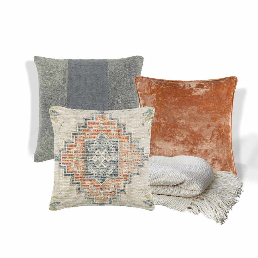 RUGGED WASHED 4PC PILLOW AND THROW SET