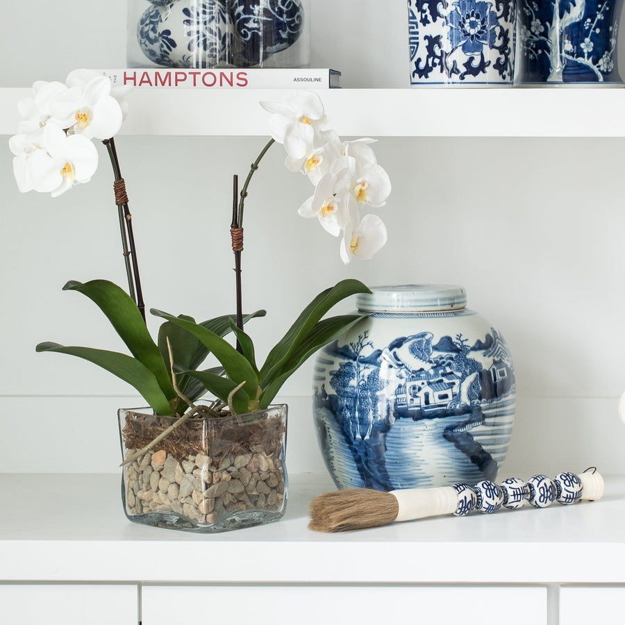 Shelf set - Blue & White Ginger Jar, Calligraphy Brush, Orchid