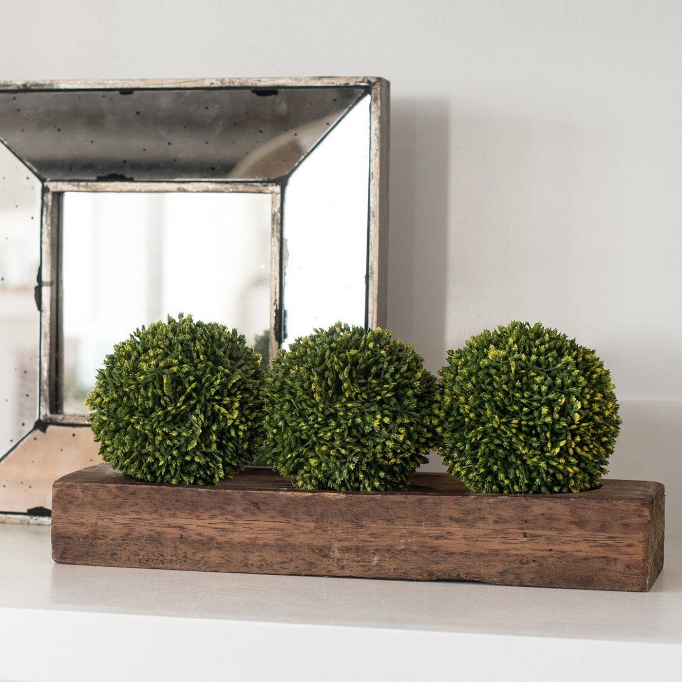 Sets - BRADING HILL 5 PC Set <br>Boxwood Topiaries, Rustic Wooden Tray, Mirror