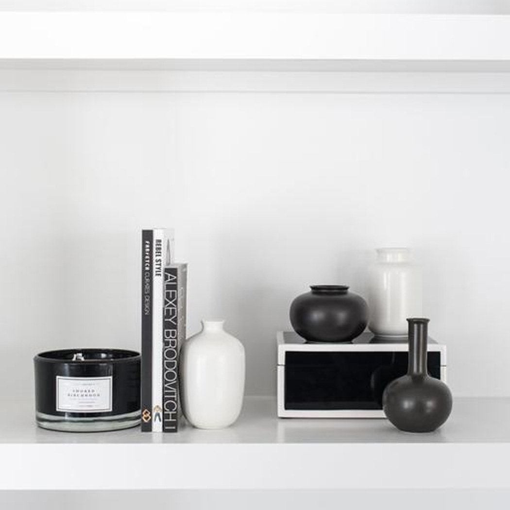 Sets - BRENTWOOD 9 PC SETS <br>Black Lacquer Box, Mini Vases, Candle & Books