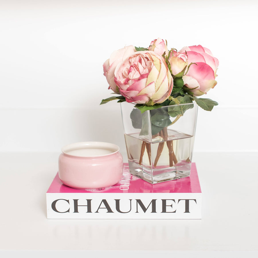 Sets - CAMILLA 3 TO 5 PC SETS Pink Roses, Mini Vases, Books & Lamp