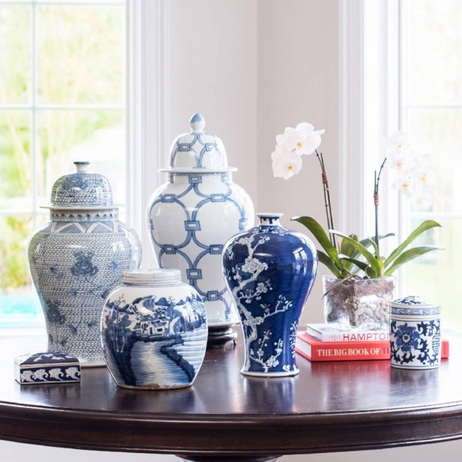 Blue & White Porcelain Assortment, Orchid, Books
