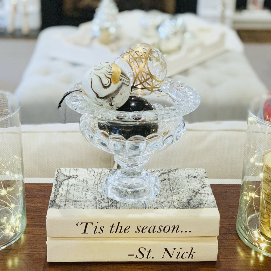 Sets - ST. NICK 6PC SET - Ornate Glass Bowl, Decorative Books, Ornament Trio