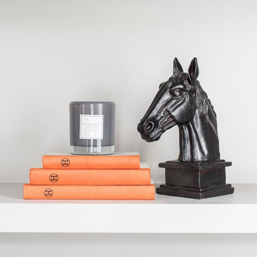Sets - TYLER 5 PC SET Horse Sculpture, Orange Books, Grey Candle